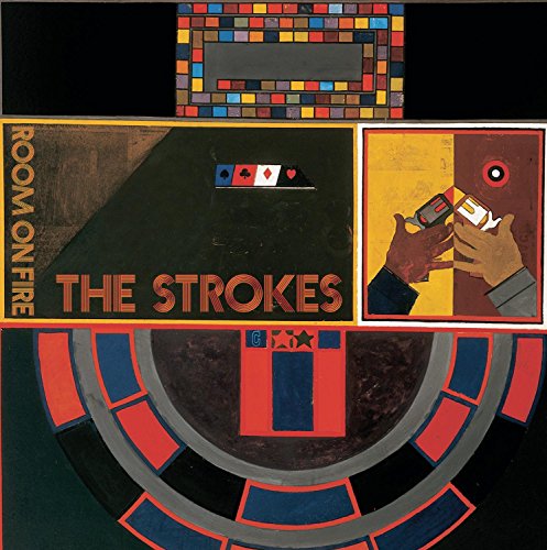 The Strokes “Room on Fire” album cover with geometric shapes and hands.