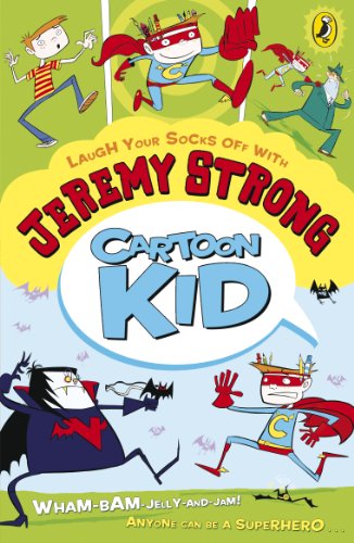 Book cover illustration featuring a superhero character and a vampire on a green background.