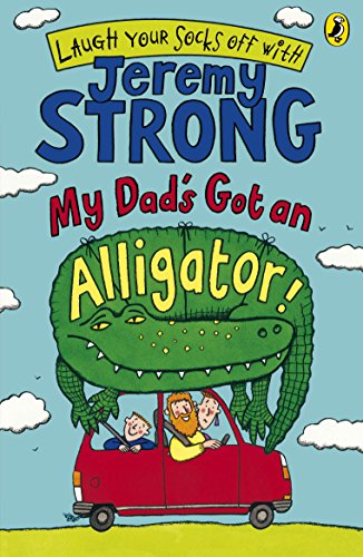 Book cover: alligator over a red car with a family inside.