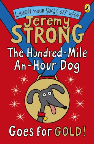 Book cover: red background, dog’s head in a gold medal, text “Jeremy Strong”.