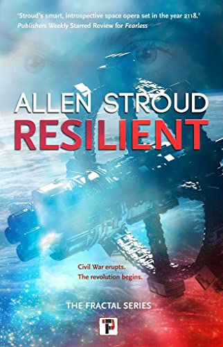Sci-fi book cover: spaceship in space with bold red title "Resilient".