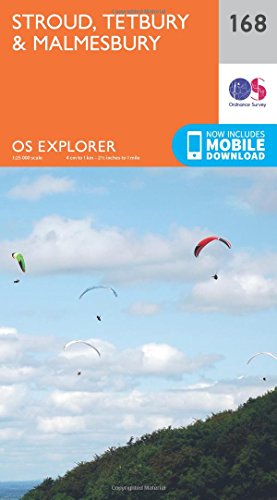 Ordnance Survey Explorer map 168 cover, featuring paragliders over hills.