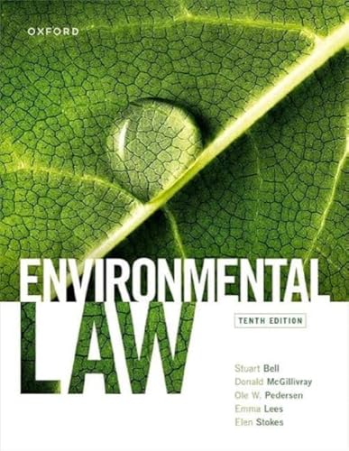 Textbook cover for "Environmental Law" with a green leaf and water droplet.