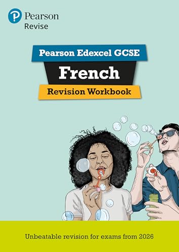 Pearson Revise Edexcel GCSE French Revision Workbook cover featuring two people blowing soap bubbles.