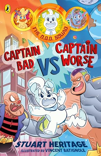 Book cover: cartoon characters, cityscape, and bold text “Captain Bad Vs Captain Worse”.