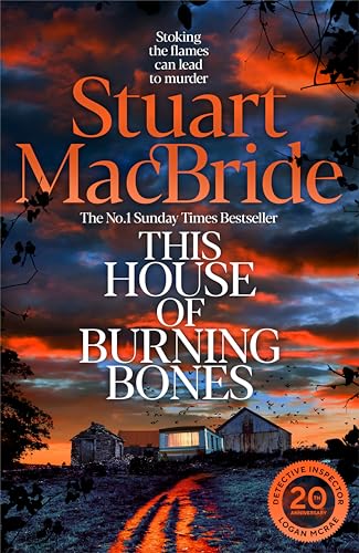 Book cover: fiery sky over a rural landscape, title "This House of Burning Bones".