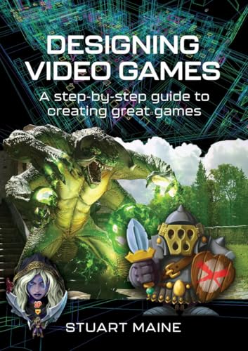 Book cover: "Designing Video Games" with fantasy art and text.