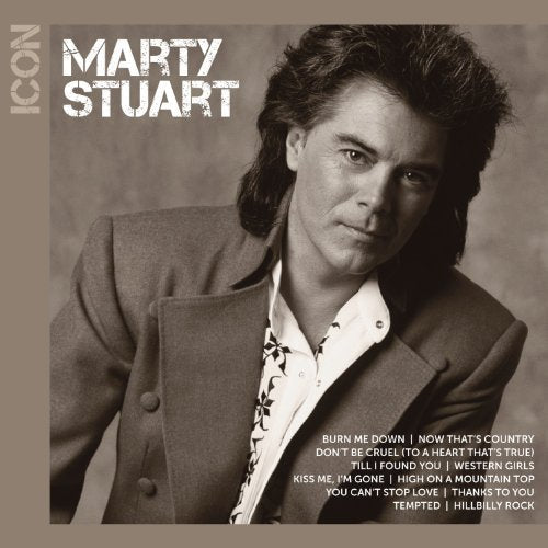 Marty Stuart album cover, sepia-toned portrait with song list below.