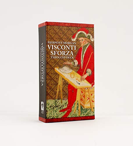 Box for the Visconti Sforza Tarocchi Deck featuring a man in red robes.