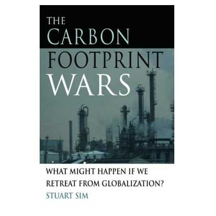 Book cover: "The Carbon Footprint Wars" with industrial smokestacks backdrop.