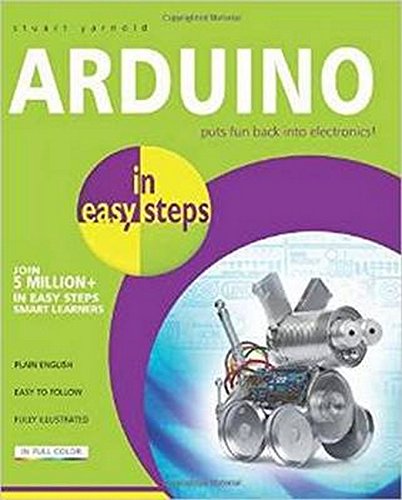 Book cover: "Arduino in easy steps" with a robot illustration.