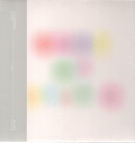 Album cover with a grey sidebar and blurred colorful spots on a white background.