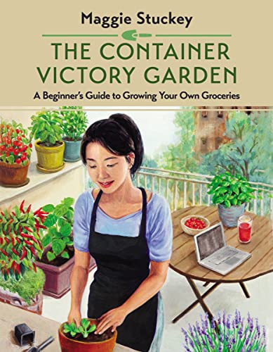 Book cover depicting a woman gardening in containers on a balcony.