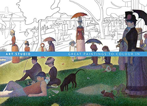 A split image showing a line drawing above a fully colored Seurat painting.