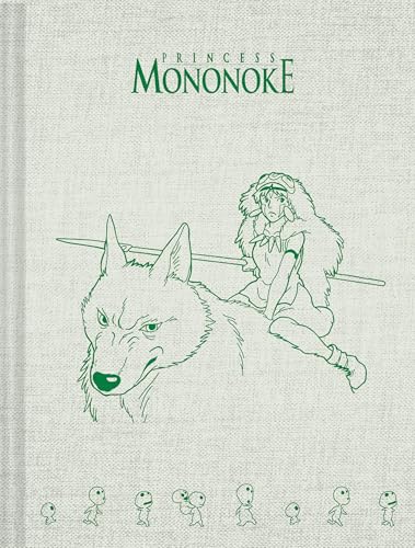 Notebook cover featuring Princess Mononoke riding a wolf, with Kodama below.