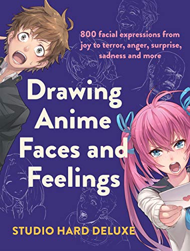Book cover: “Drawing Anime Faces and Feelings” with illustrated characters.