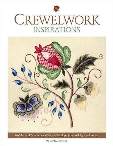 Book cover featuring colorful, detailed floral crewelwork embroidery.