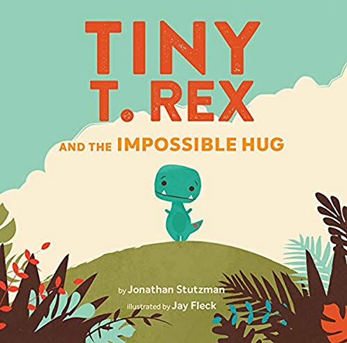 Book cover featuring a small green T. Rex standing on a hill among plants.