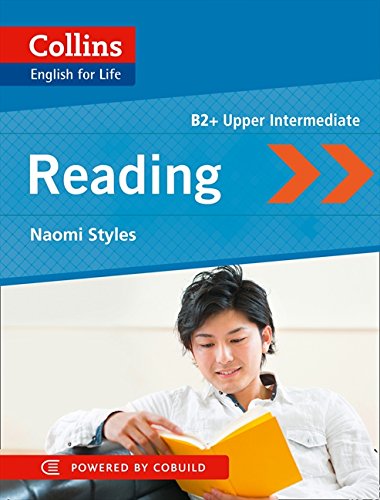 Book cover: "Reading" skills textbook, blue background, woman reading.