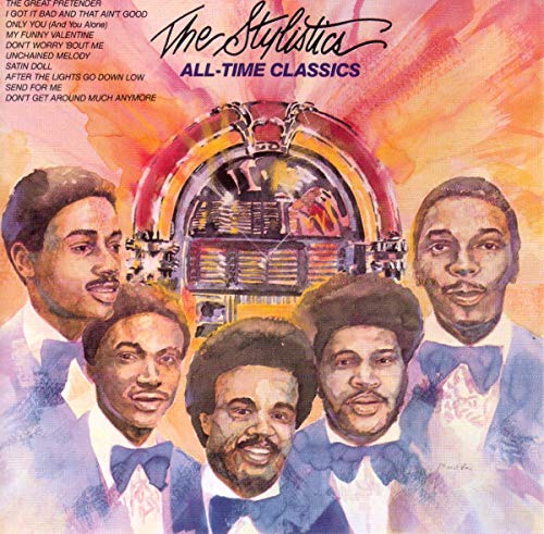 CD cover for The Stylistics’ “All-Time Classics” featuring the band and a jukebox.