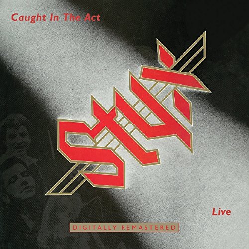 CD case with Styx band logo, live performance photos, and silver or black tray.
