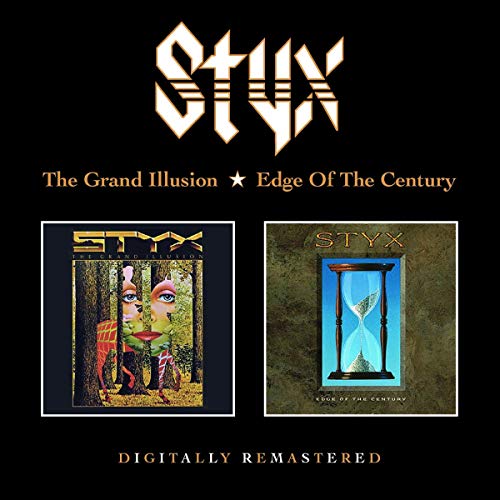 Styx album cover featuring two album artworks and band logo.