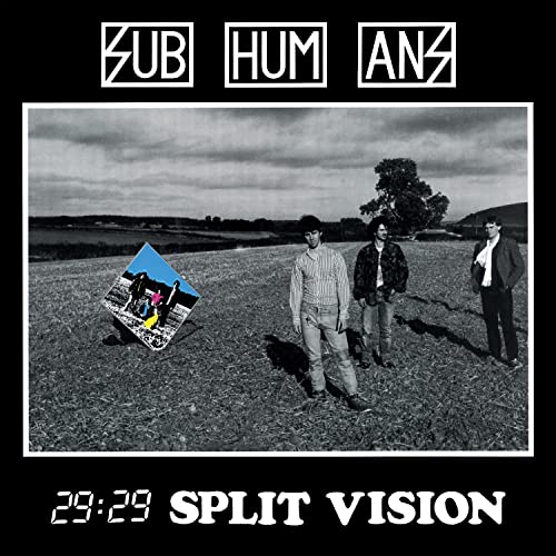 Subhumans album cover: band in a field with a tilted record.