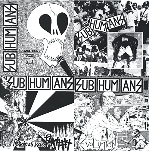 Black and white vinyl record cover featuring a skull, protest imagery, and band name.