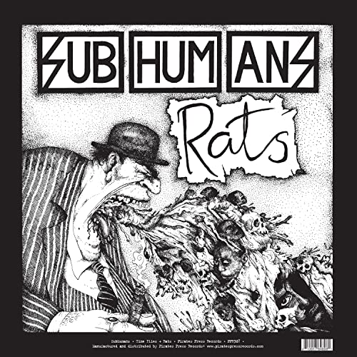 Black and white album cover with punk band name "Subhumans" and a rat illustration.