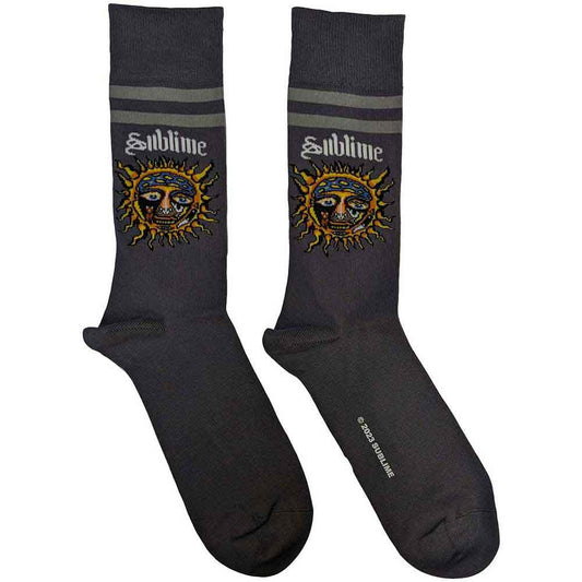 A pair of yellow ankle socks featuring a sun graphic.