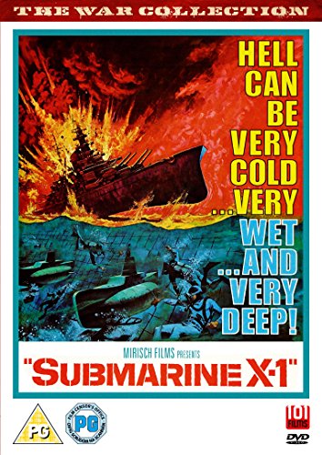 DVD cover art for Submarine X-1 showing an exploding warship and divers underwater.