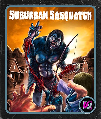 Blu-ray cover for "Suburban Sasquatch" featuring a monstrous, armed Bigfoot.