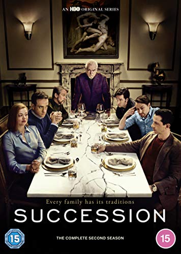 Succession" Season 2 DVD cover featuring the Roy family at a dining table.
