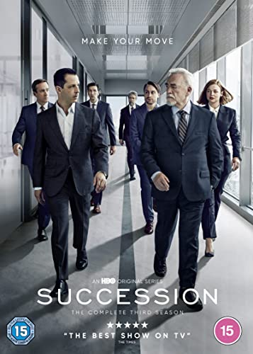 Succession" Season 3 DVD cover featuring a group of people in business attire.