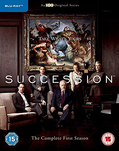 Succession Season 1 Blu-ray cover featuring a family portrait and painting.