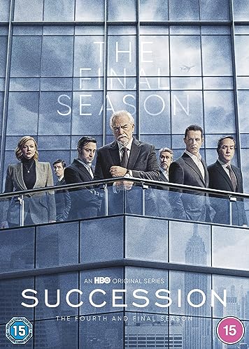 Succession" Season 4 DVD cover featuring a group of people in business attire.