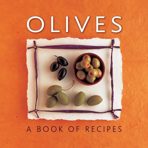 Book cover with green and black olives in a purple bowl.