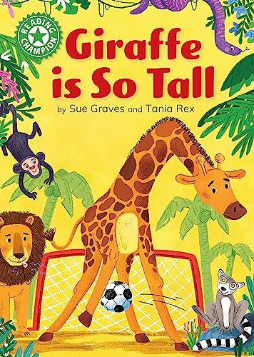 Book cover: giraffe playing soccer with a monkey, lion, and raccoon.