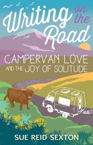 Book cover: campervan, highland cow, mountains, and handwritten title.