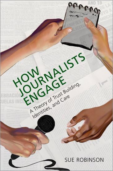 Book cover: “How Journalists Engage” with hands and media symbols.