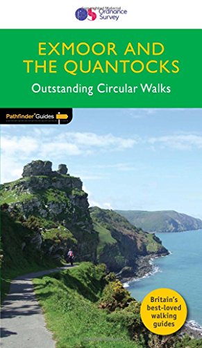 Colourful guidebook cover with walking trails and Exmoor and Quantock Hills landscapes illustrated.