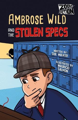 Book cover featuring a boy detective with a magnifying glass.