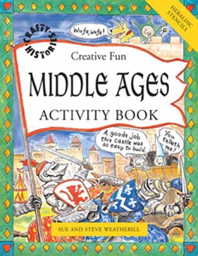 Cover of Middle Ages Activity Book featuring cartoon knights, a castle, and speech bubbles.