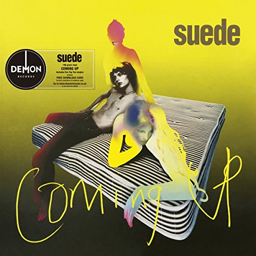 Suede "Coming Up" vinyl album cover with a man and parrot.