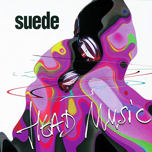 Suede Head Music album cover featuring headphones over a colorful, abstract liquid background.