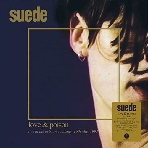 Suede "Love & Poison" vinyl album cover featuring a close-up portrait.