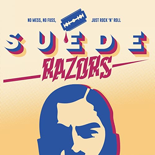 Album cover for Suede Razors with stylized text and a face silhouette.