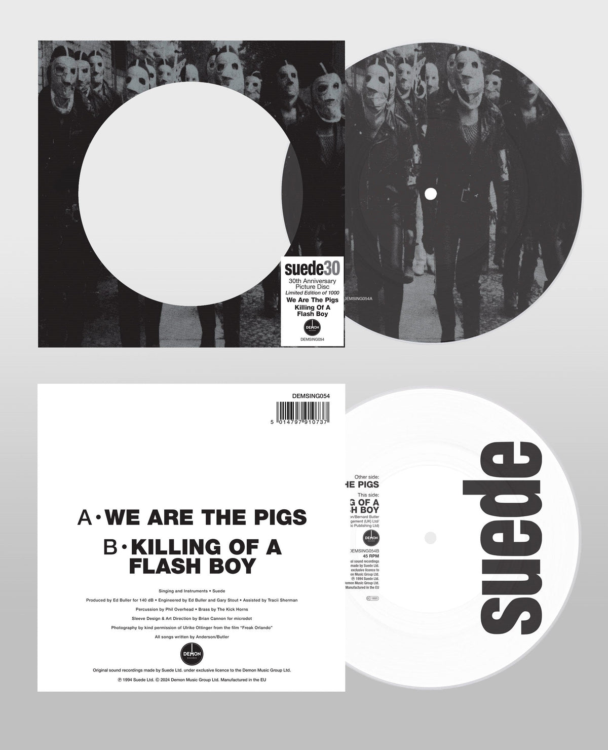Suede "We Are The Pigs" 7" picture disc vinyl record cover.