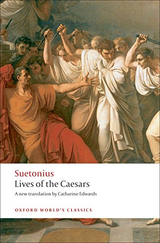 Book cover featuring a painting of the assassination of Julius Caesar by conspirators.