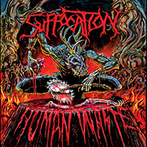Suffocation album cover: demonic figure with gore, red and black tones.